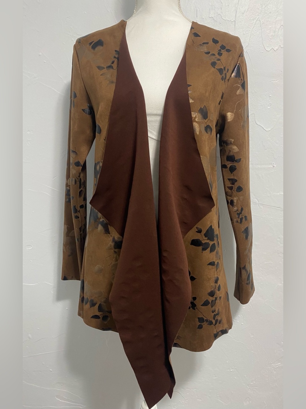 Soft Surroundings Brown Floral Draped Trench Coat